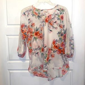 3/4 sleeve floral print top